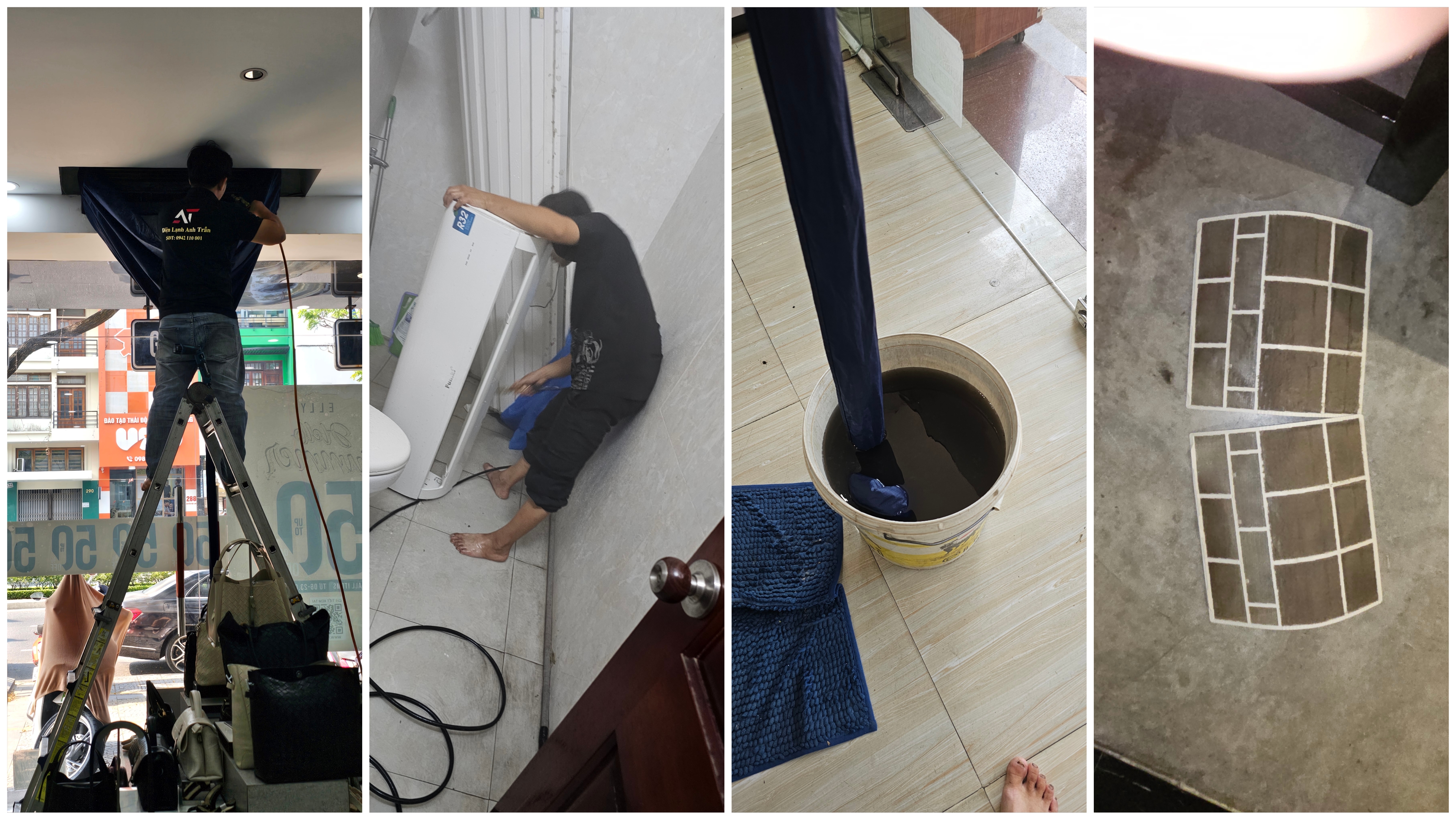 Kỹ thuật viên Điện Lạnh Anh Trần đang vệ sinh điều hòa tại nhà khách hàng ở Đà Nẵng